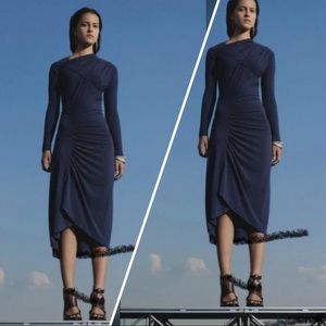 ATLEIN RUCHED Printed Stretch Jersey MIDI DRESS JERSEY JACQUARD
